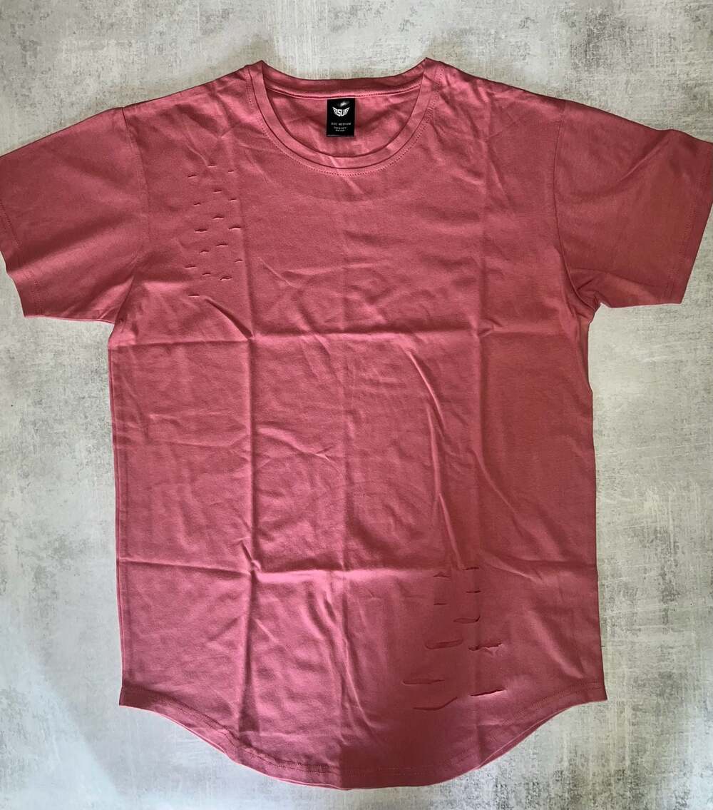 Size Up Apparel Men's Short Sleeve Distressed Curved Hem T-Shirt Pink Size Mediu